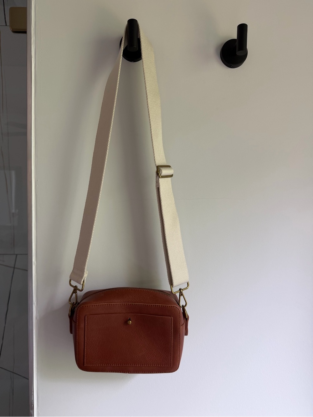 Madewell Leather Crossbody Bag in Brown with Cream Strap